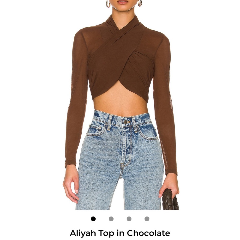 Bardot Chocolate Brown Long-Sleeve Wrap Crop Top